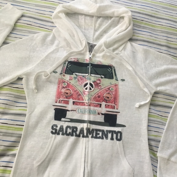 White Sheer Sacramento California Peace Bus Hoodie - Picture 2 of 8